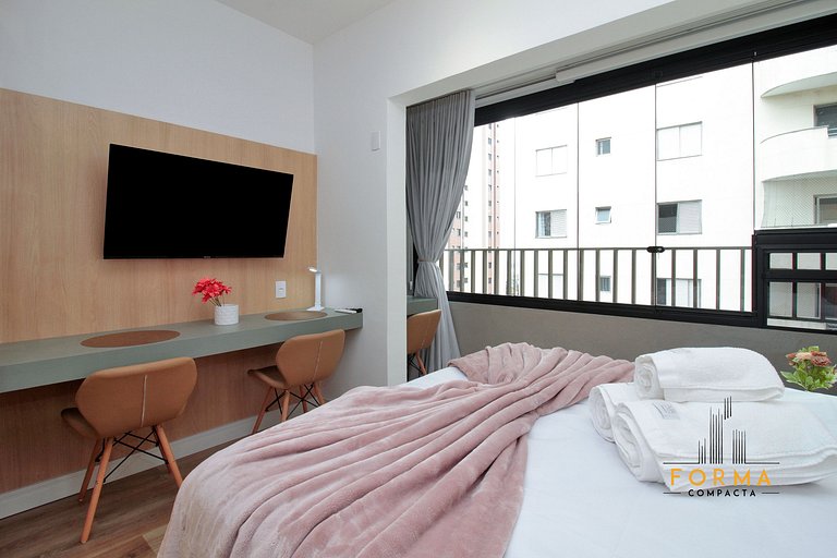 M807 Studio c/ Varanda e Vista Aberta | Tatuapé